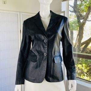 Vintage womens black leather jacket, M.